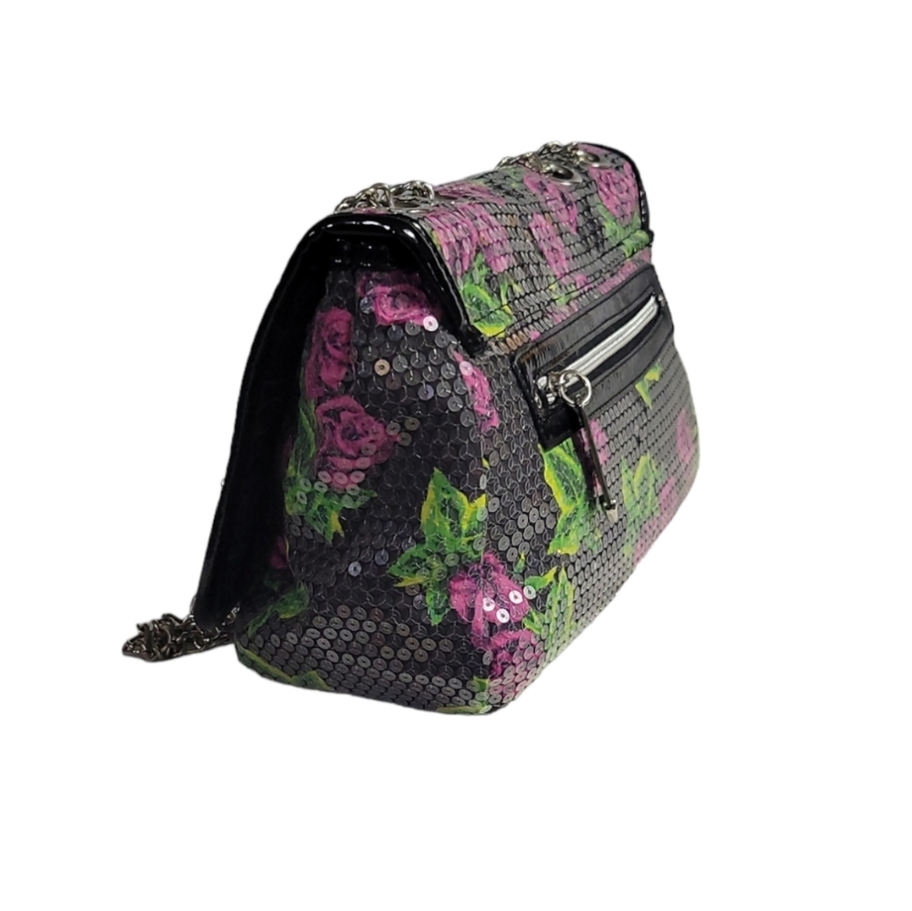 BETSEY Johnson Purple Rose Sequence Embellished Handbag - Picture 7 of 14